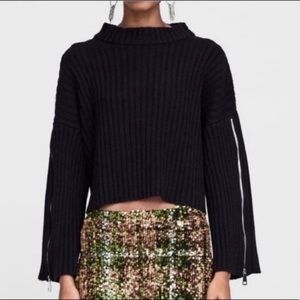 Zara Cropped Knit Zipper Sweater